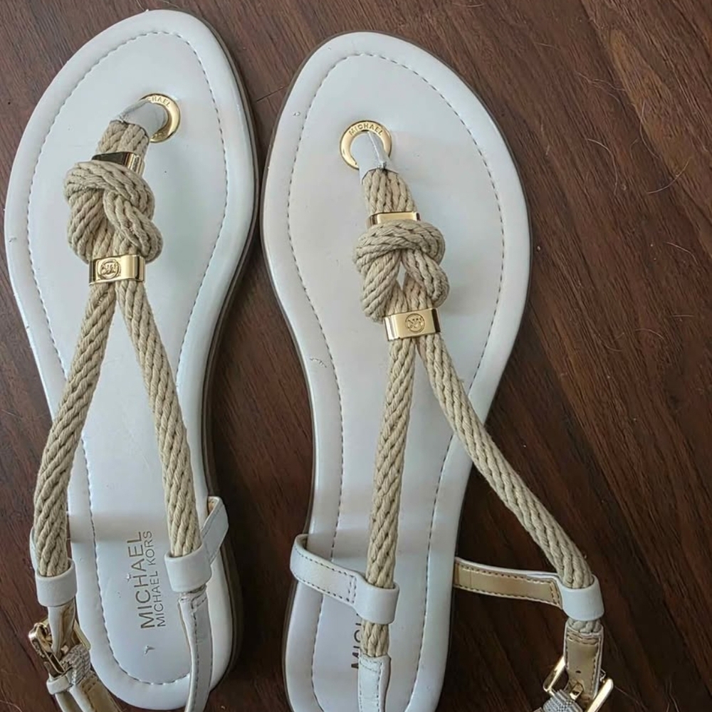 Brand New W/o Tags Michael Kors Gold and Cream Rope Sandals